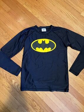 Hanna Andersson Black Long-Sleeve Swim Rashguard with Yellow Batman Logo
